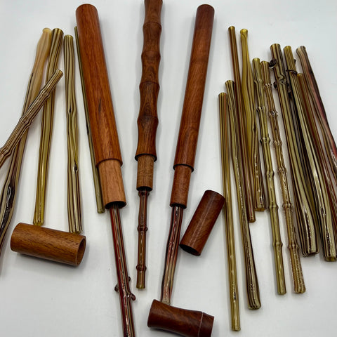 Wood Grained Glass Straw W/ Sandalwood Carrying Case