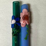 2 Flower Glass Smoothie Straws